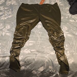 SHEIN Women's Olive Faux Leather Gathered Pants